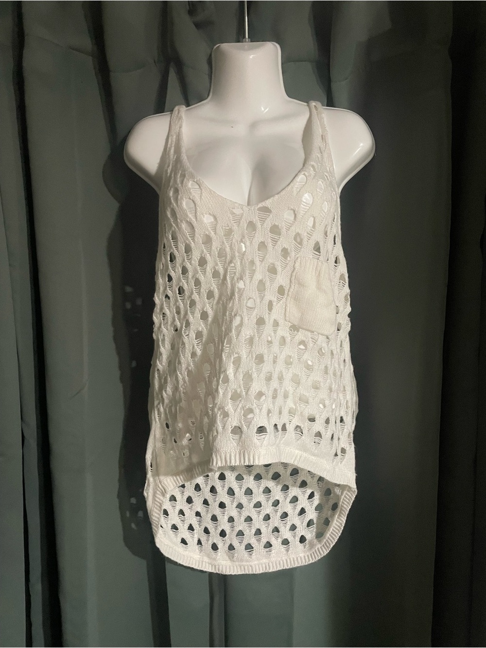 Maude White Open-Knit Tank Top